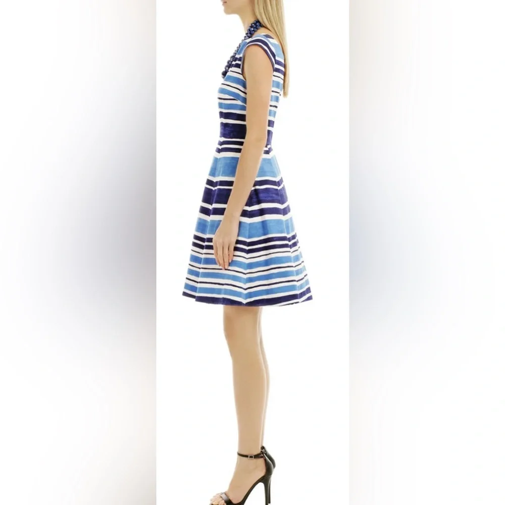 Kate Spade New York “Mariella” Striped Dress with Pleated Flare Skirt - Blue - 4